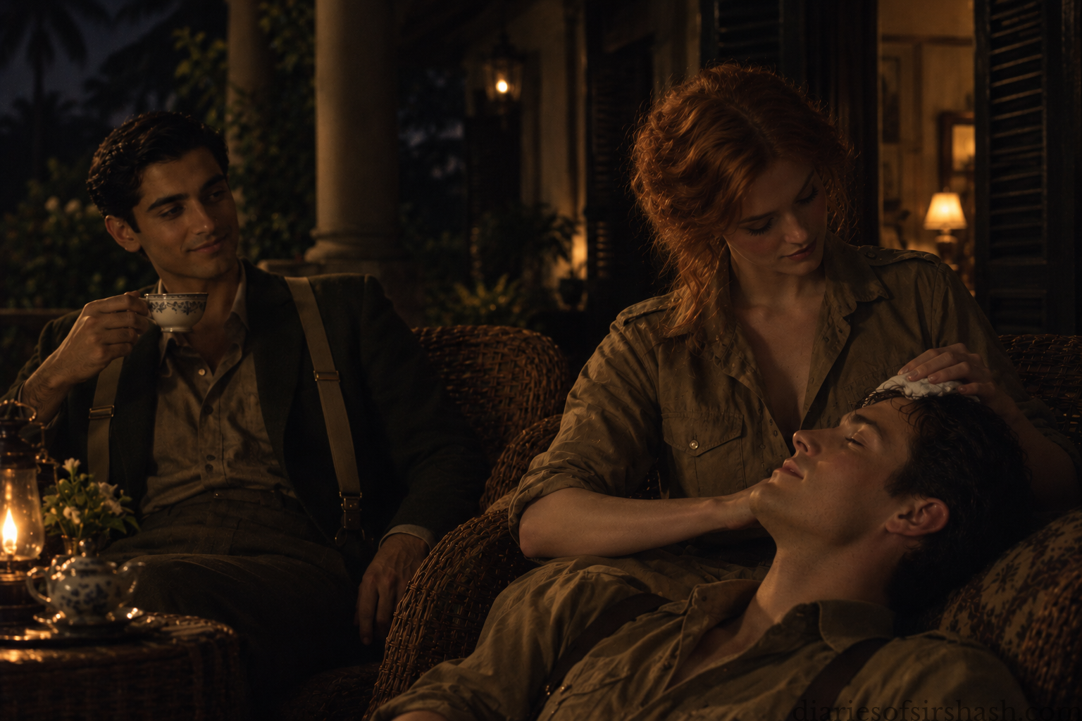 Bobbie Wickham shares a moment with Bertie Wooster in Africa as Shash looks on